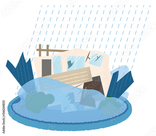水害を受ける住宅のベクターイラスト	
