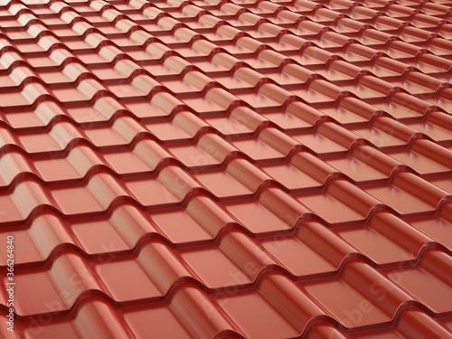 New brown metal tile roof. 3d illustration.