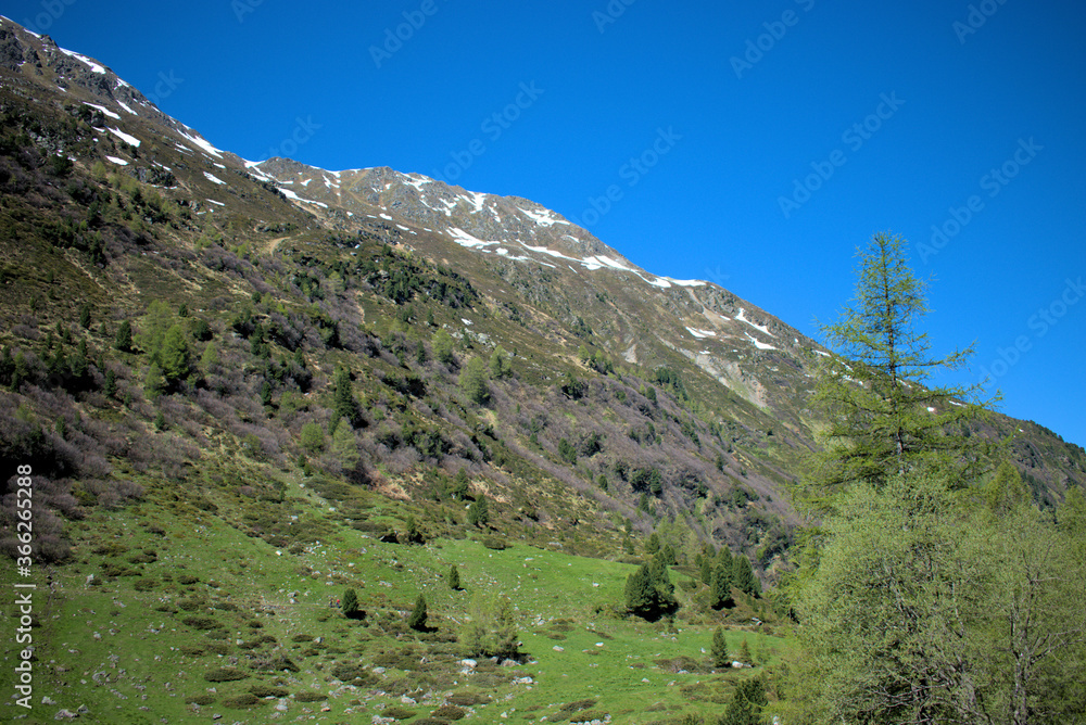 Naklejka premium Panorama am Flüelapass in der Schweiz 27.5.2020