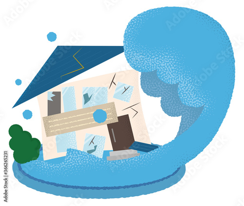 水害を受ける住宅のベクターイラスト