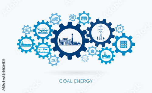 coal energy, coal power plant with gear icon