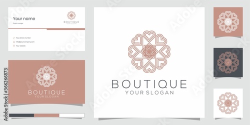 Minimalist elegant roses with a line of art style. The logo can be used for beauty, cosmetics, and spas. logos and business cards. Premium vector