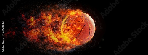 炎に包まれたバスケットボールのボール