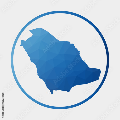 Saudi Arabia icon. Polygonal map of the country in gradient ring. Round low poly Saudi Arabia sign. Vector illustration.