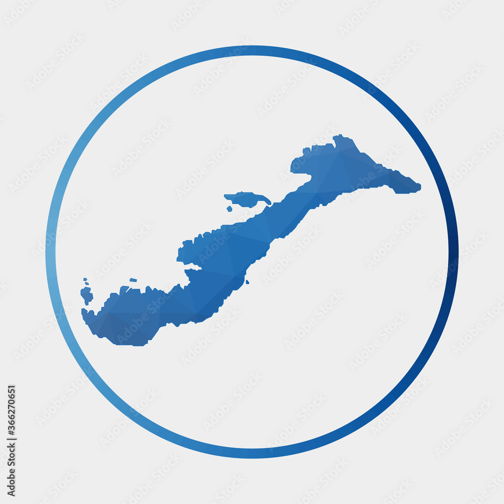 Obraz premium Amorgos icon. Polygonal map of the island in gradient ring. Round low poly Amorgos sign. Vector illustration.