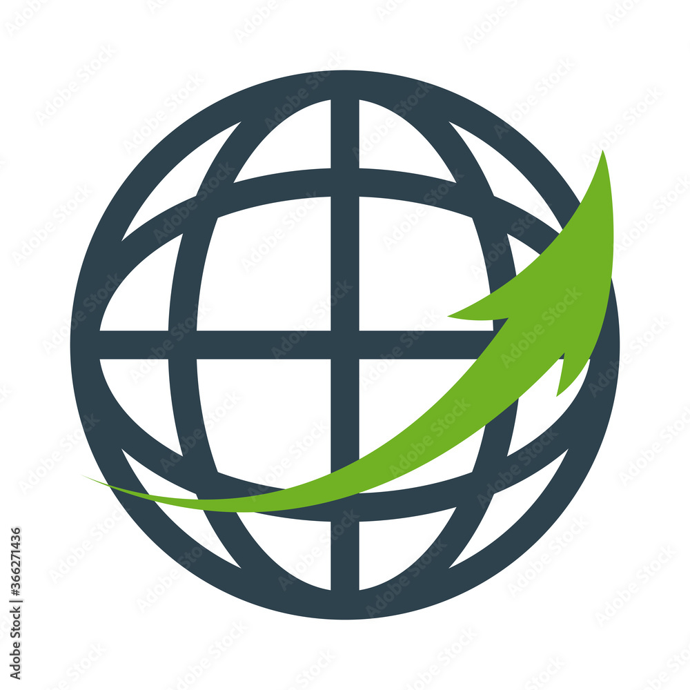 arrow around the world isolated flat style icon arrow around the world isolated flat style icon