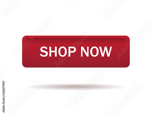 Shop now web site button isolated on white background. Trendy shop now button for web site, label, banner, sticker, design template, icon and logo. Shop now button vector illustration