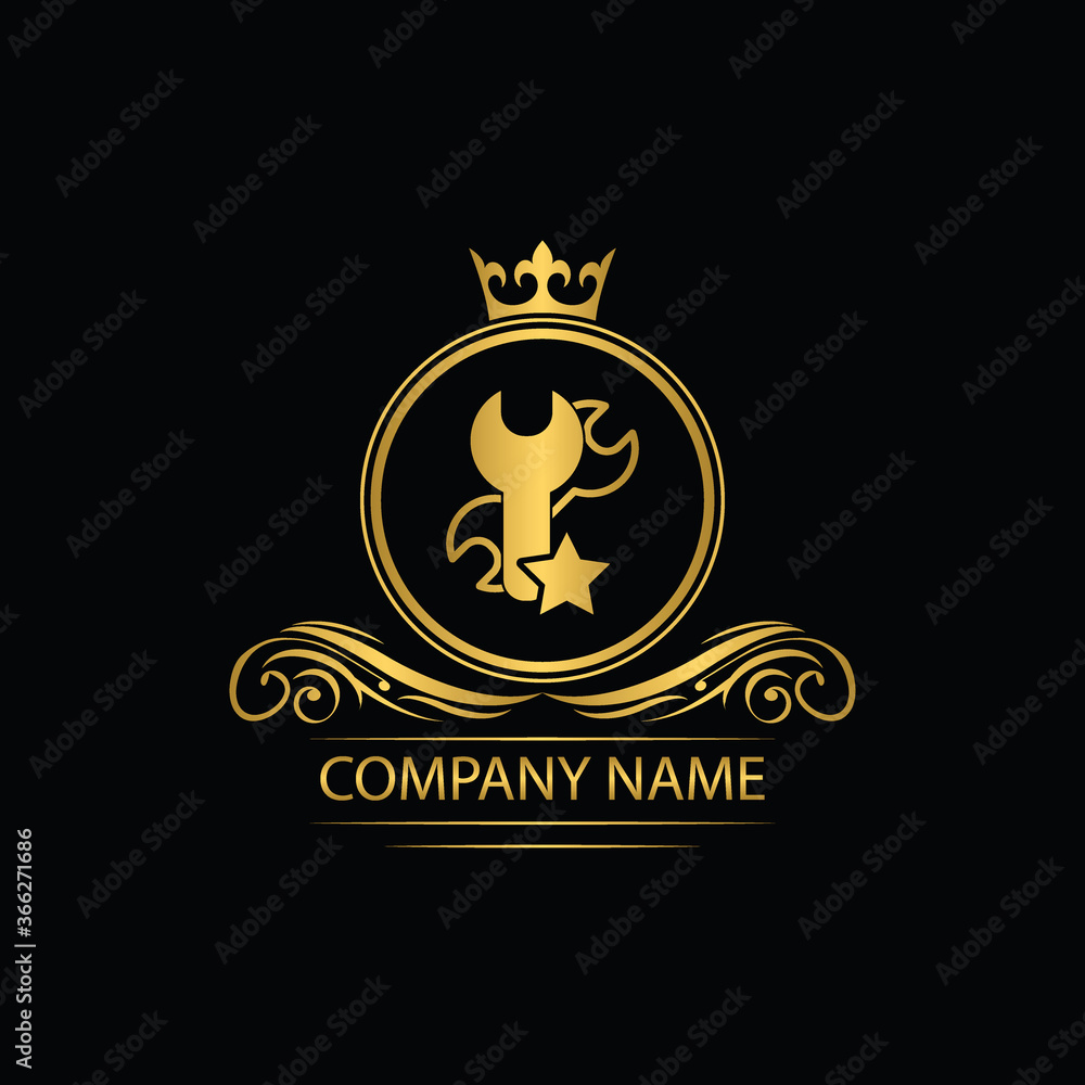 setting, repair logo template luxury royal vector service company decorative emblem with crown setting, repair logo template luxury royal vector service company decorative emblem with crown