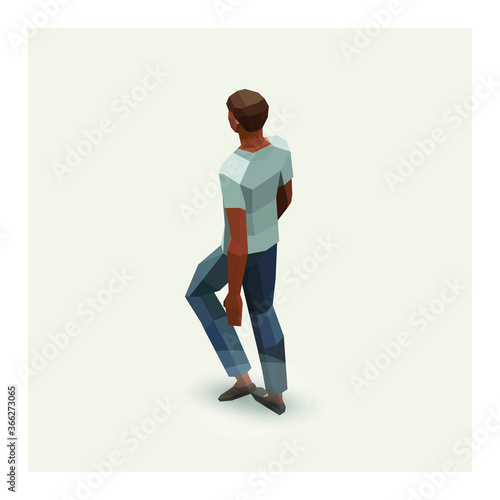 Vector isometric polygonal illustration of men walking. Human guy person wearing t shirt and jeans. © Anton Bugaev