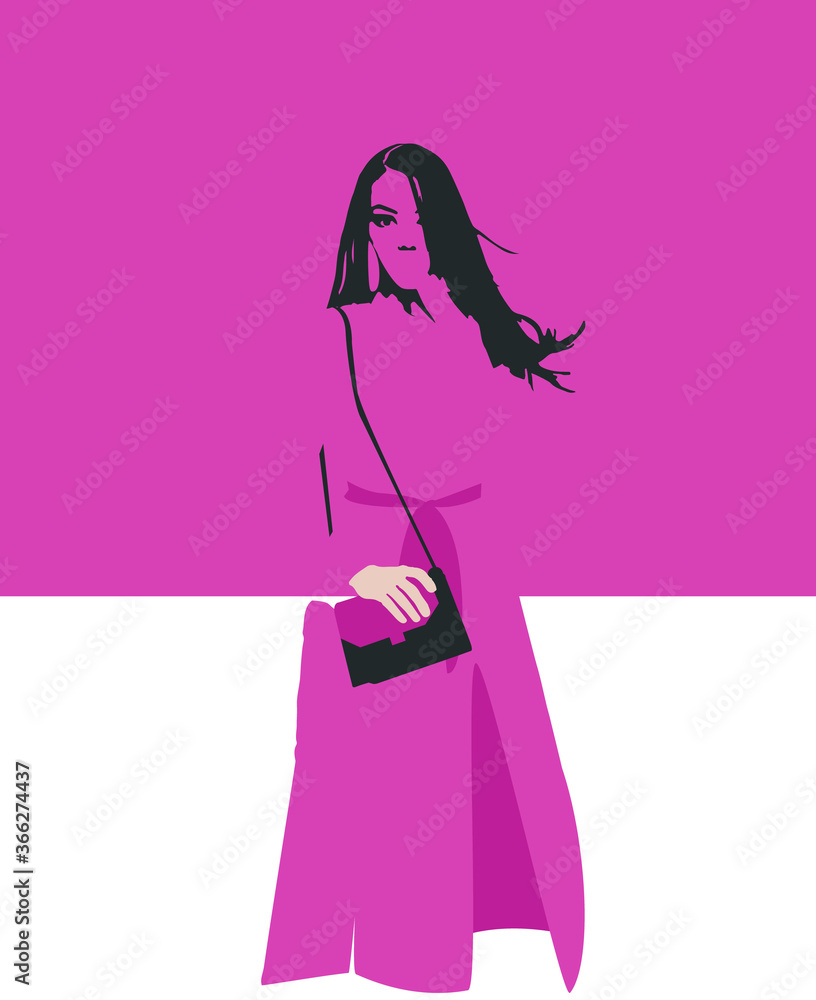 fashion girl, purple girl on white and purple background