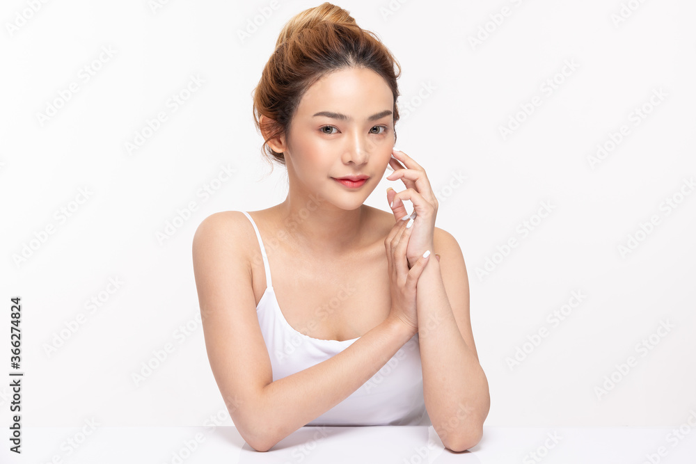 Beautiful Asian young woman touching soft cheek smile Beautiful Asian young woman touching soft cheek smile