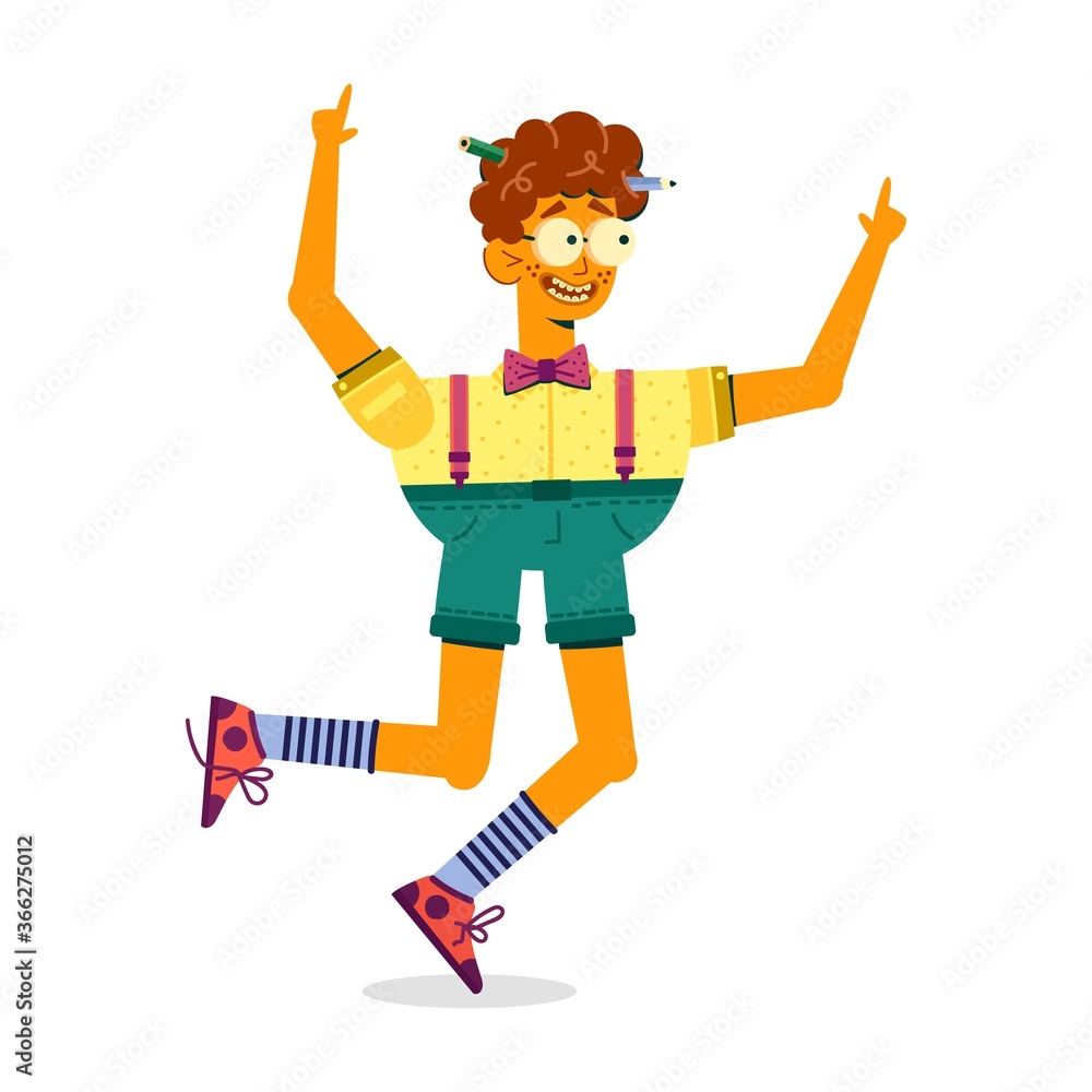 Curly funny guy jumping with happiness, cartoon. Curly funny guy jumping with happiness, cartoon.