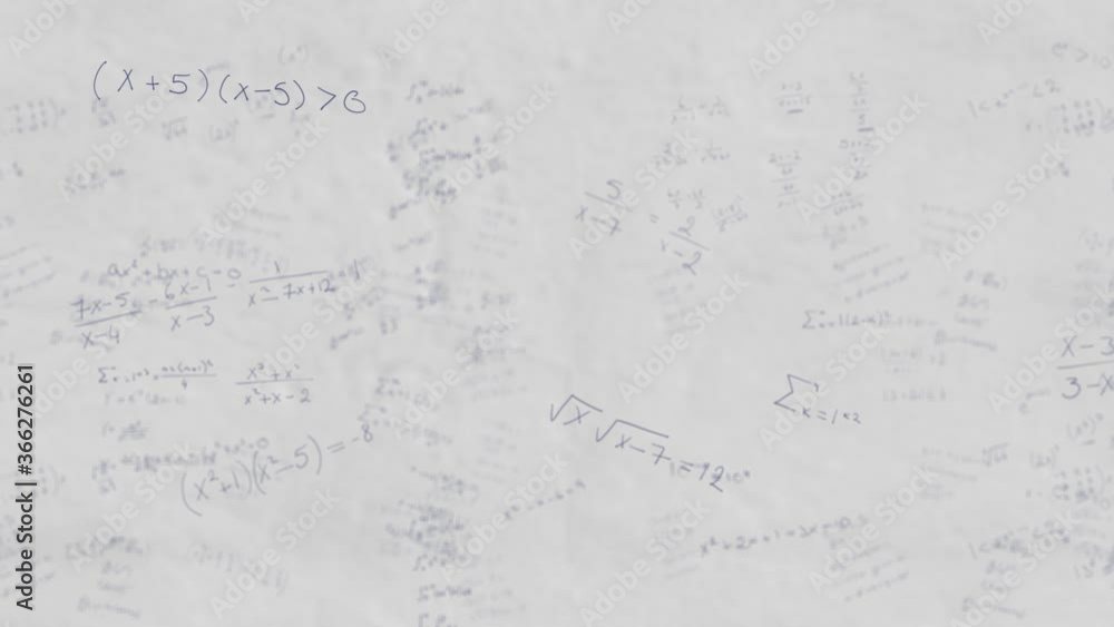 Mathematical equations moving against white paper Mathematical equations moving against white paper