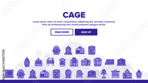 Cage Domestic Animal Landing Web Page Header Banner Template Vector. Bird Or Parrot Cage And For Transportation Dog Puppy Or Cat Pet Equipment Illustrations