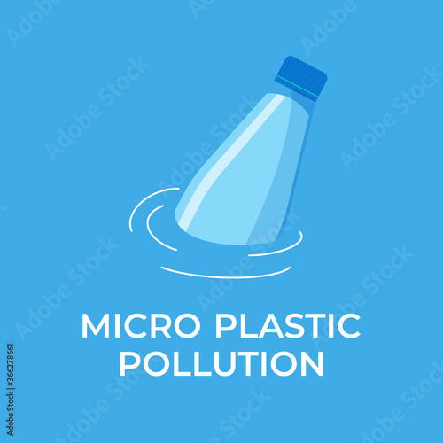 Micro plastic pollution concept. Microplastic in water. Vector illustration.