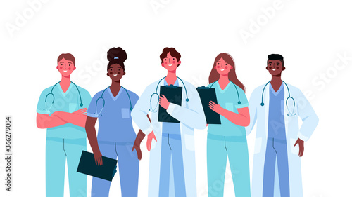 Set of doctors characters. Medical team concept in vector illustration design. Medical staff doctor nurse therapist surgeon professional hospital workers, group of medics.