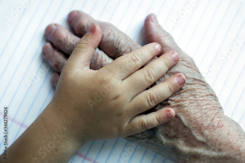 Tableau sur toile The hands of the old woman and child.