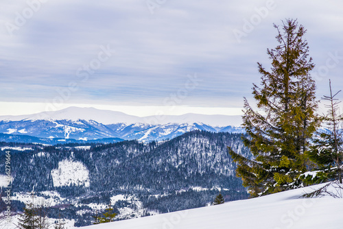 Beautiful winter panorama of the hills