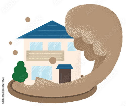 水害を受ける住宅のベクターイラスト