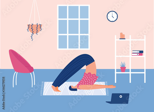 Home workout concept. Vector illustration. Stay home.