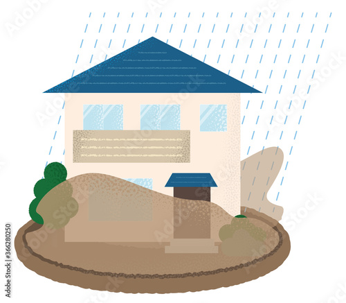 水害を受ける住宅のベクターイラスト	