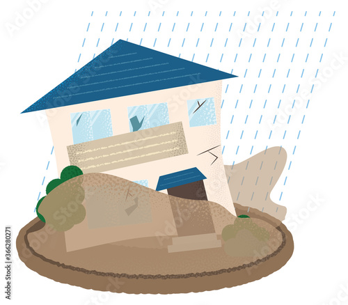 水害を受ける住宅のベクターイラスト	