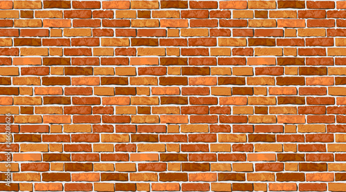 Realistic Vector brick wall horizontal background. Flat grunge wall texture. Red textured brickwork for print, design, decor, photo background