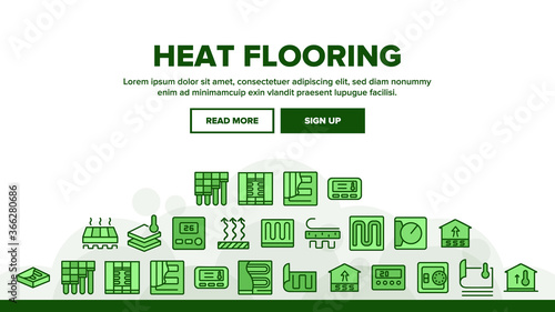 Heat Flooring Device Landing Web Page Header Banner Template Vector. Flooring Temperature Control Regulator And Equipment For Heating Room And House Illustrations