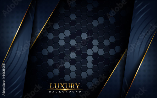 Luxury dark navy background with golden lines composition. Graphic design element.
