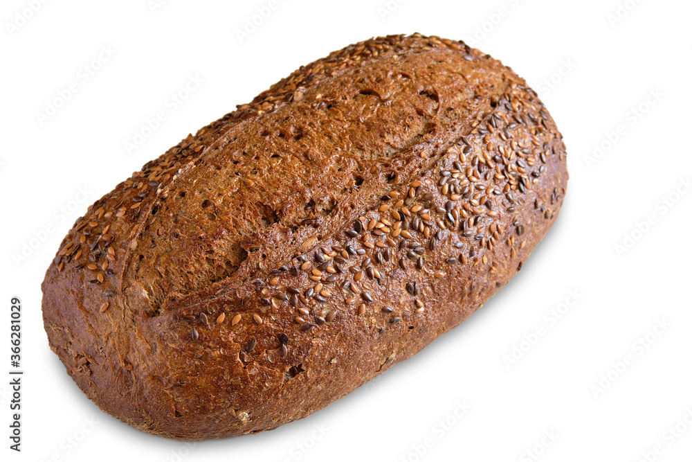 a loaf of unleavened bread with sunflower seeds close-up on a white background, isolate a loaf of unleavened bread with sunflower seeds close-up on a white background, isolate