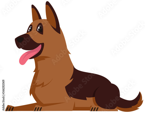 Lying German shepherd side view. Cute pet in cartoon style.