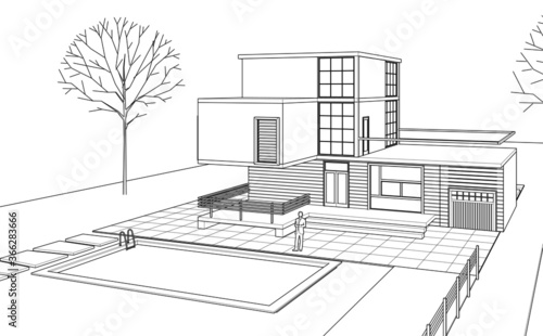 house architectural sketch 3d illustration