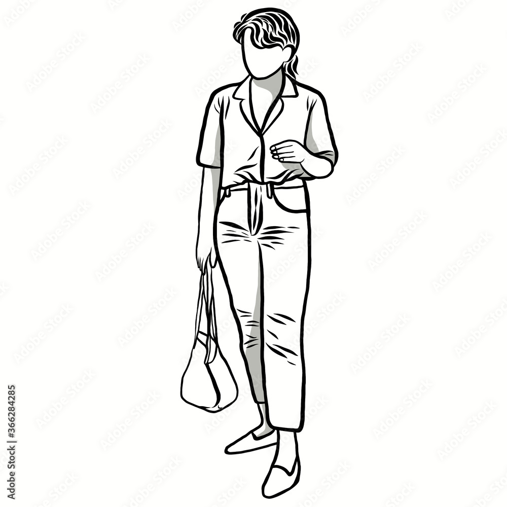 Line drawn.Modern woman,new generation clothing style,minimalist clothing design.Creative with illustration in flat design. Line drawn.Modern woman,new generation clothing style,minimalist clothing design.Creative with illustration in flat design.