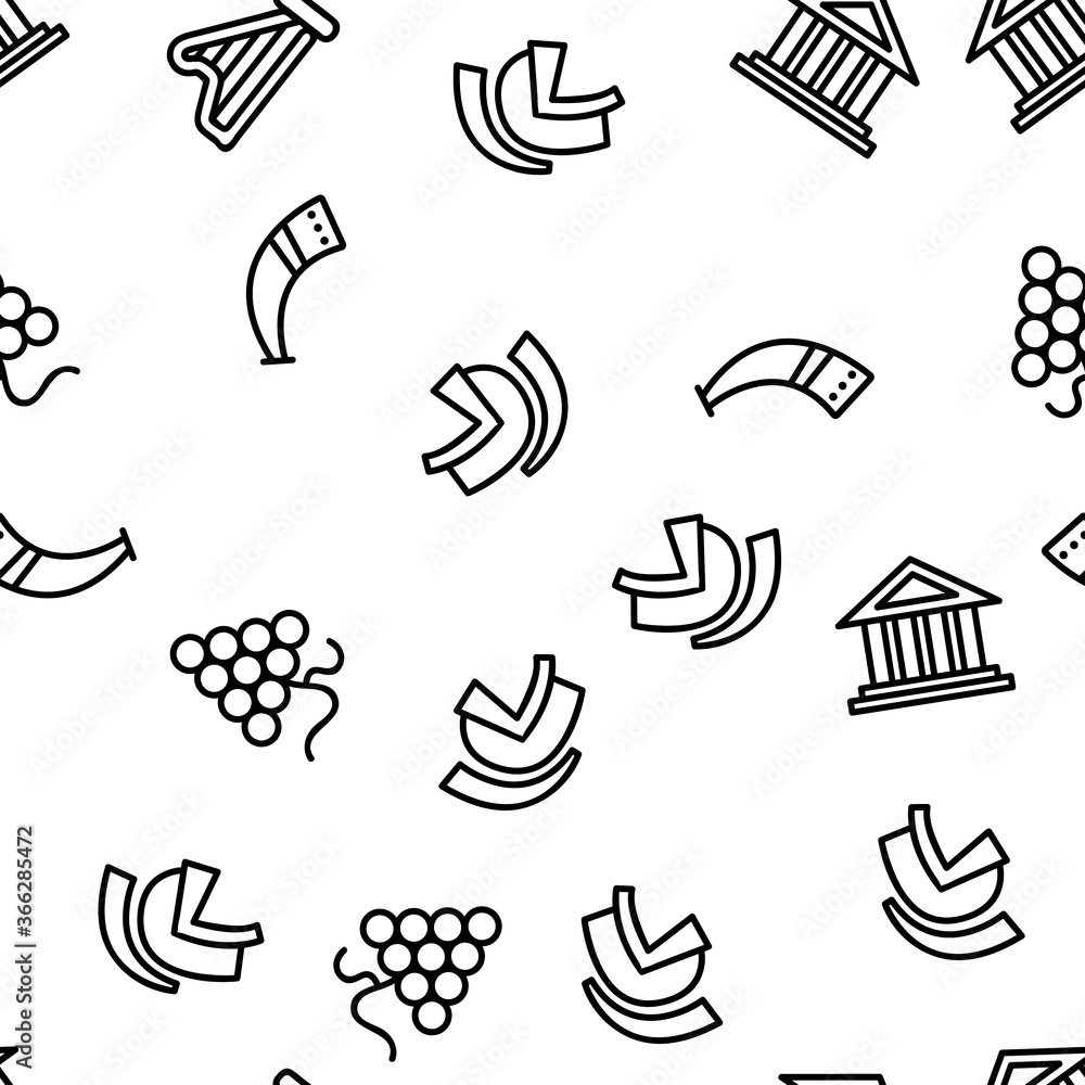 Greek Country Nation Cultural Vector Seamless Pattern Thin Line Illustration