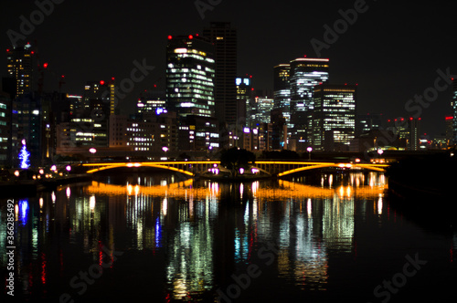 A night view of the Tenmabashi area in Osaka, Japan. photo