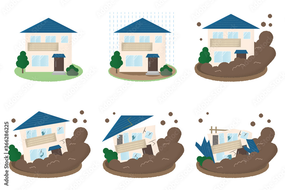 水害を受ける住宅のベクターイラストセット Stock Vector Adobe Stock