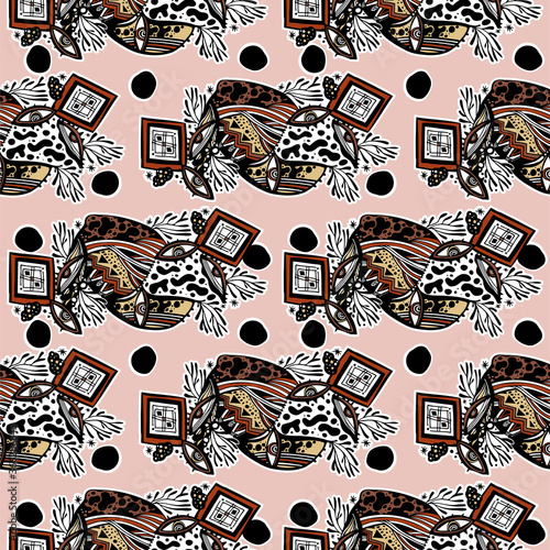 Modern doodle psychedelic fashion eyes seamless pattern in hippie or Memphis style