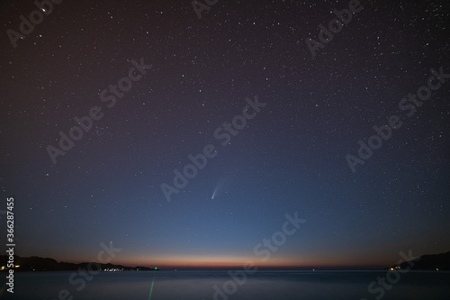 Neowise Comet after sunset over the Mediterranean Sea, in the Gulf of Saint Florent - 20 july 2020