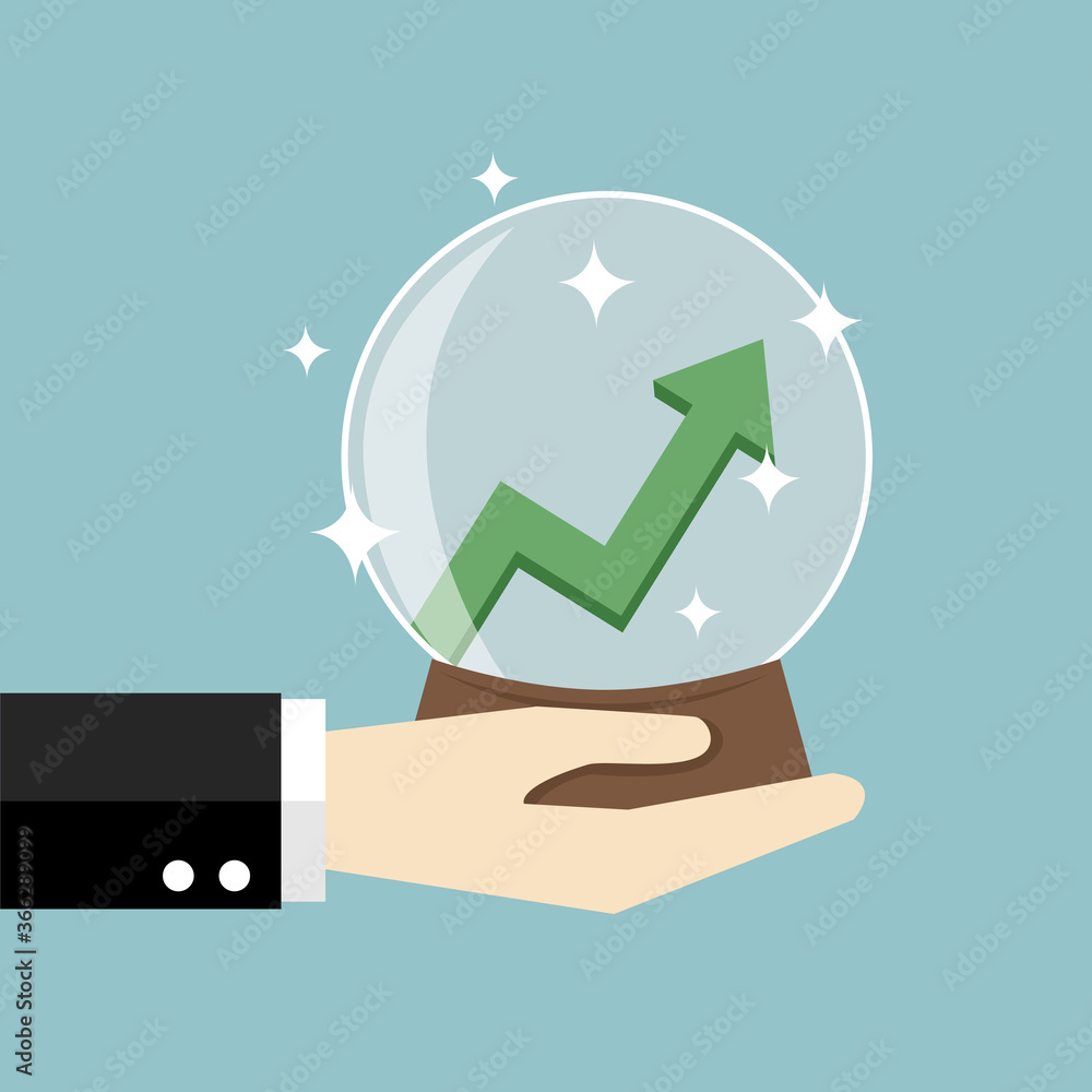 Hand holding crystal ball with growth graph inside. Vector illustration. Hand holding crystal ball with growth graph inside. Vector illustration.