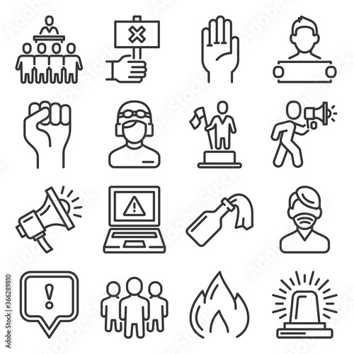 Protest Icons. Public Citizen Demonstration Set. Vector