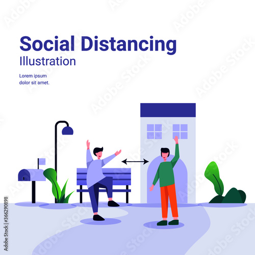 Social distancing flat illustration