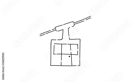 アナログ手書き風のゆるいタッチのアイコン：ロープウェー