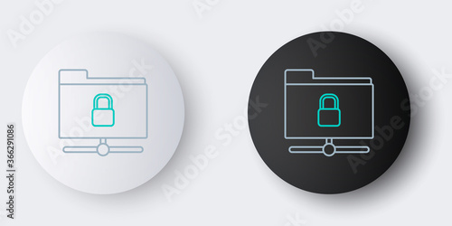 Line FTP folder and lock icon isolated on grey background. Concept of software update. Security, safety, protection concept. Colorful outline concept. Vector.
