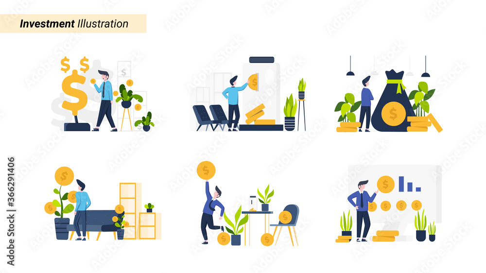 People invest in stocks and assets vector illustration, suitable for landing page, ui, website, mobile app, editorial, poster, flyer, article, and banner