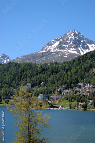 Sankt Moritz in der Schweiz am Seeufer 27.5.2020