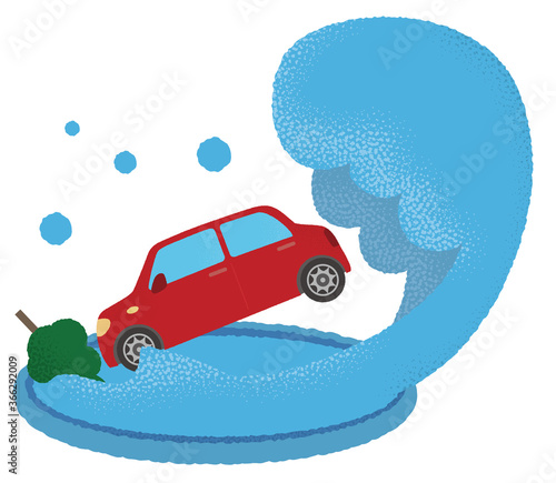 	
大波の被害に遭う自動車のベクターイラスト
