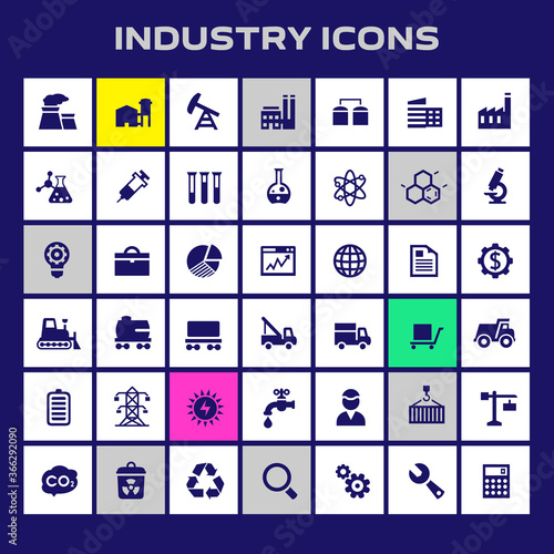 Trendy flat design big Industry icons set on round buttons