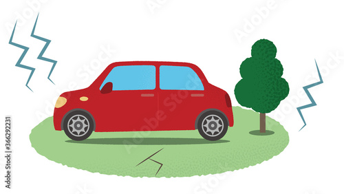 地震の被害に遭う自動車のベクターイラスト	