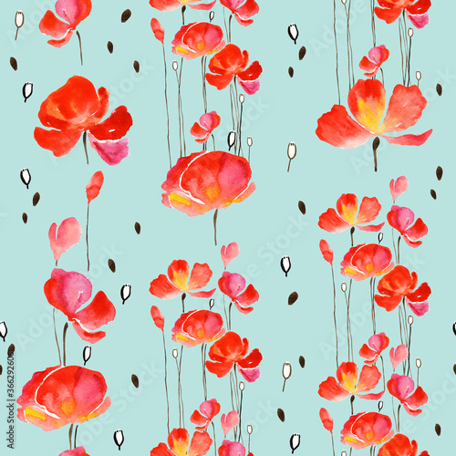 Watercolor seamless pattern poppies