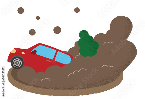 土砂災害に遭う自動車のベクターイラスト